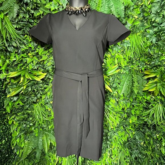 INC Women Dress 12 Black Sheath Tie Waist V Neck Flare Sleeve‎ NWT  0989 - Picture 2 of 11